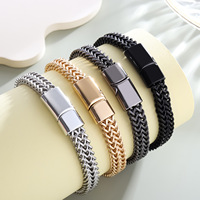 Bracelet pour homme en acier inoxydable à double couche, bracelet tissé à la mode, accessoire hip-hop de fête rock pour homme