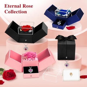 Gift for Mom <strong>Wife</strong> Friend Her Double Door LED Preserved Rose Gift Box with Necklace - Product Image 5