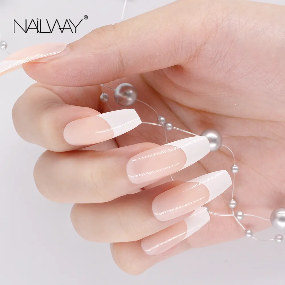 Long Coffin French Nail Natural Nude Full Cover Plastic Artificial Fingernails DIY Nail Tips Manicure Ballerina Nails