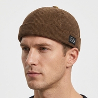 Casquette Dad Hat en velours côtelé avec patch en cuir, style coréen unique, casquette hipster, pour hommes et femmes, couleur unie japonaise, chapeau Trilby de voyage