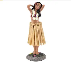 Hawaii Hula patung dasbor anak perempuan, patung kecil kepala goyang untuk dekorasi dasbor pengemudi ukuran sedang 6.3 "dasbor tinggi anak perempuan Hula