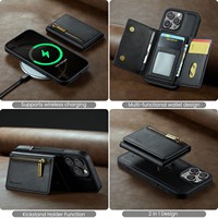 Nouvel étui portefeuille en cuir d'affaires de luxe avec porte-cartes Coque magnétique détachable pour iPhone 15 16 Pro Max couverture pour hommes