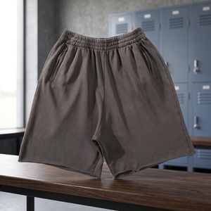 Pantalones Cortos Bermuda de Algodón Transpirable para Hombre, Color Sólido, Cintura Elástica, Estilo Casual con Bolsillos, Tela Tejida de Cintura Media - Product Image 1