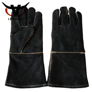 焊接防护手套热卖强化缝纫黑色牛皮长焊接工作手套
