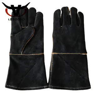 Gants de protection de soudage couture renforcée Offre Spéciale gants de travail de soudage longs en cuir de vache noir