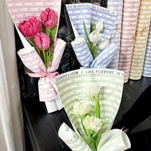 Papier d'emballage coréen vintage à rayures florales pour bouquets, emballage cadeau, imperméable, écologique, motifs colorés, pour fleuriste - Product Image 6