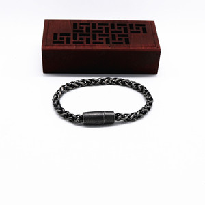 yunnique Unisex Black <b>Titanium</b> Steel <b>Chain</b> Bracelet Magnetic Clasp Geometric Flower Pattern Fashion Jewelry - Product Image 5