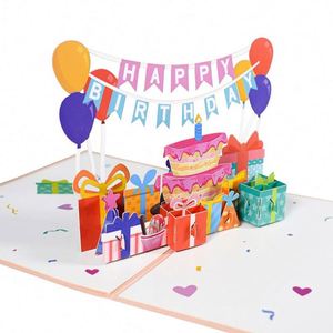 Carte de vœux pop-up 3D avec drapeau Joyeux Anniversaire imprimé en couleur avec enveloppe - Product Image 3