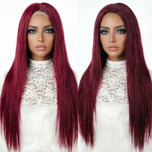 Vente en gros usine : Perruque Lace Front 13*4 en <span class=keywords><strong>cheveux</strong></span> humains vierges 100% Remy, couleur Bourgogne 99J Rouge Vin, lisse, pré-épilée, double trame machine - Product Image 6