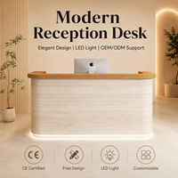 Comptoir de réception texturé avec bordure en bois massif, éclairage LED, logo personnalisé, comptoir de caisse pour spa, salon, clinique