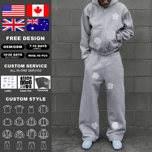 KIingSen High Quality Custom Men's Terry Winter Breathable 360g Character Pattern Patchwork Pullover Hoodie <b>Sweatpants</b> <b>Set</b> - Product Image 1