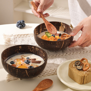 Bols en coquille de noix de coco, artisanat en bois naturel, design minimaliste, biodégradable, pour céréales, usage domestique - Product Image 2