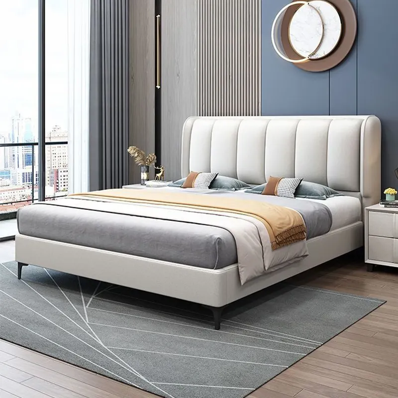 Marco de cama suave de cuero de madera tamaño queen diseño simple moderno para muebles de dormitorio cama king size de lujo clásica