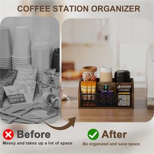 Organizador de Estación de Café Retro Personalizado, Mueble de Madera para Encimera con Divisores Extraíbles, Fácil de Limpiar, para Cápsulas, Jarabes, Tazas, Agitadores, Té, Oficina - Product Image 3