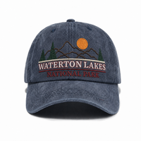 Casquette de baseball unisexe brodée du parc national de Waterton Lakes, bleu marine délavé, à visière incurvée