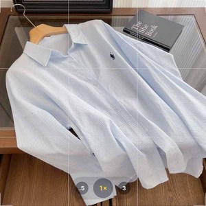 <span class=keywords><strong>Camicia</strong></span> da donna <span class=keywords><strong>con</strong></span> motivo a cavallo ricamato blu <span class=keywords><strong>con</strong></span> colletto rovesciato a maniche lunghe in versione coreana <span class=keywords><strong>con</strong></span> Design a righe larghe estive - Product Image 4