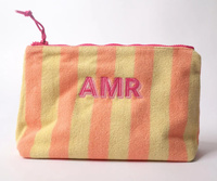 Pochette à maquillage personnalisée en tissu éponge, pochette cosmétique rayée personnalisée, vente en gros, cadeau pour demoiselle d'honneur