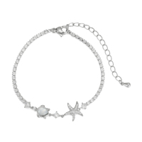 Bracelet en laiton durable et élégant, plaqué or, avec étoile de mer et coquillage, chaîne réglable, pavé de zirconiums, accessoire de plage estival
