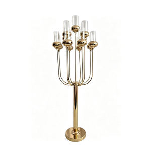Elegant Modern Gold Metal Candelabra Glass Candle Stick <b>Table</b> Centerpiece for Wedding Iron Wedding Decoration - Product Image 5