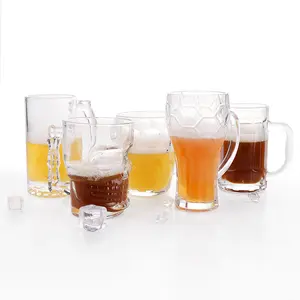 Großhandel hohe weiße Qualität Sonderform Fußball Glas Bierkrug 16oz Glas Tasse für Getränke