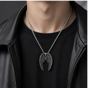 Yunnique – collier avec pendentif ailes en acier inoxydable pour hommes, Design géométrique, Style Punk, bijoux à la mode - Product Image 4