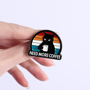 Grappige zwarte kat koffie proeven emaille pins nodig heeft meer koffie broche kleding revers badge sieraden cadeau groothandel - Product Image 4
