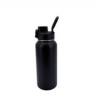 Gourde isotherme en acier inoxydable 18/8 noir mat de 32 oz avec couvercle à poignée ergonomique brevetée pour le camping, la randonnée et les sports de plein air