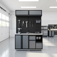 Banc de travail modulaire personnalisé avec armoire haute verrouillable, armoires à double porte et panneau perforé, console de rangement pour garage