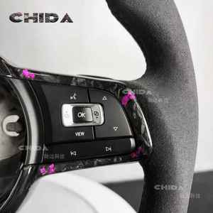 Volante de gamuza con luz LED de transporte de carbono forjado flotante rosa de alta calidad compatible con Golf Polo Jetta para modificación de Volkswagen - Product Image 5