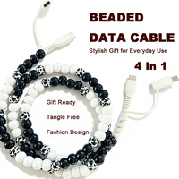 Câble USB-C 4-en-1 anti-emmêlement motif léopard noir et blanc avec perles – Accessoires électroniques
