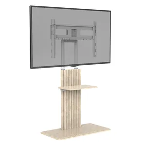 Support de sol multifonctionnel de 32 à 70 TV avec étagère d'accessoires en bois Support d'affichage de TV de studio mobile pivotant et roulant