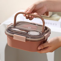 Lonchera Infantil Cuadrada de Plástico, Diseño Animado, Ecológica, Hermética, Apta para Microondas, Portátil, con Asa