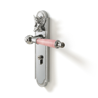 Poignée de porte de luxe en cristal rose avec relief d'ange, serrure à mortaise silencieuse pour chambre à coucher