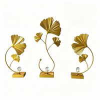 Sculpture en métal en forme de feuille de Ginkgo dorée, ornement décoratif fait à la main, art en fer pour table, salon, restaurant