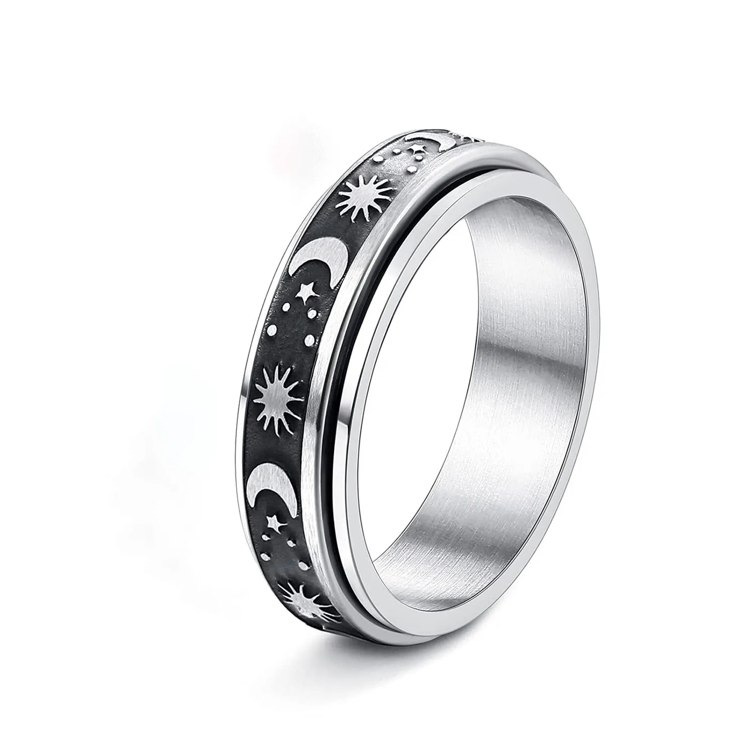 Fashion Stainless Steel Heart Pattern Rotatable Spinner Anti Anxiety Rings Jewelry