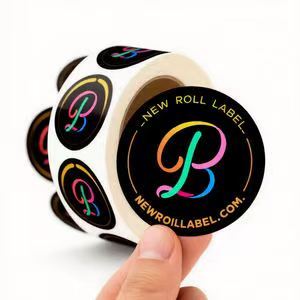 Waterproof PVC PET Roll Sealing <b>Sticker</b> Custom <b>Logo</b> Gift Box Seal <b>Sticker</b> Roll - Product Image 1