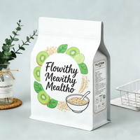Sac à fond plat biodégradable imprimé sur mesure, pochette en papier kraft avec fenêtre transparente en PLA, emballage compostable pour aliments secs et compléments alimentaires