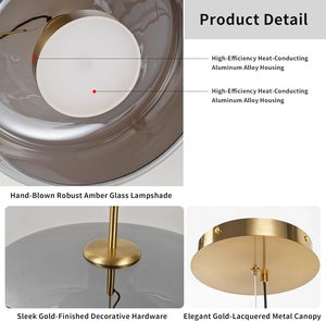 Lampe pendante moderne en verre à LED Télécommande réglable au plafond Éclairage moyen à gradation continue de la température de couleur - Product Image 4