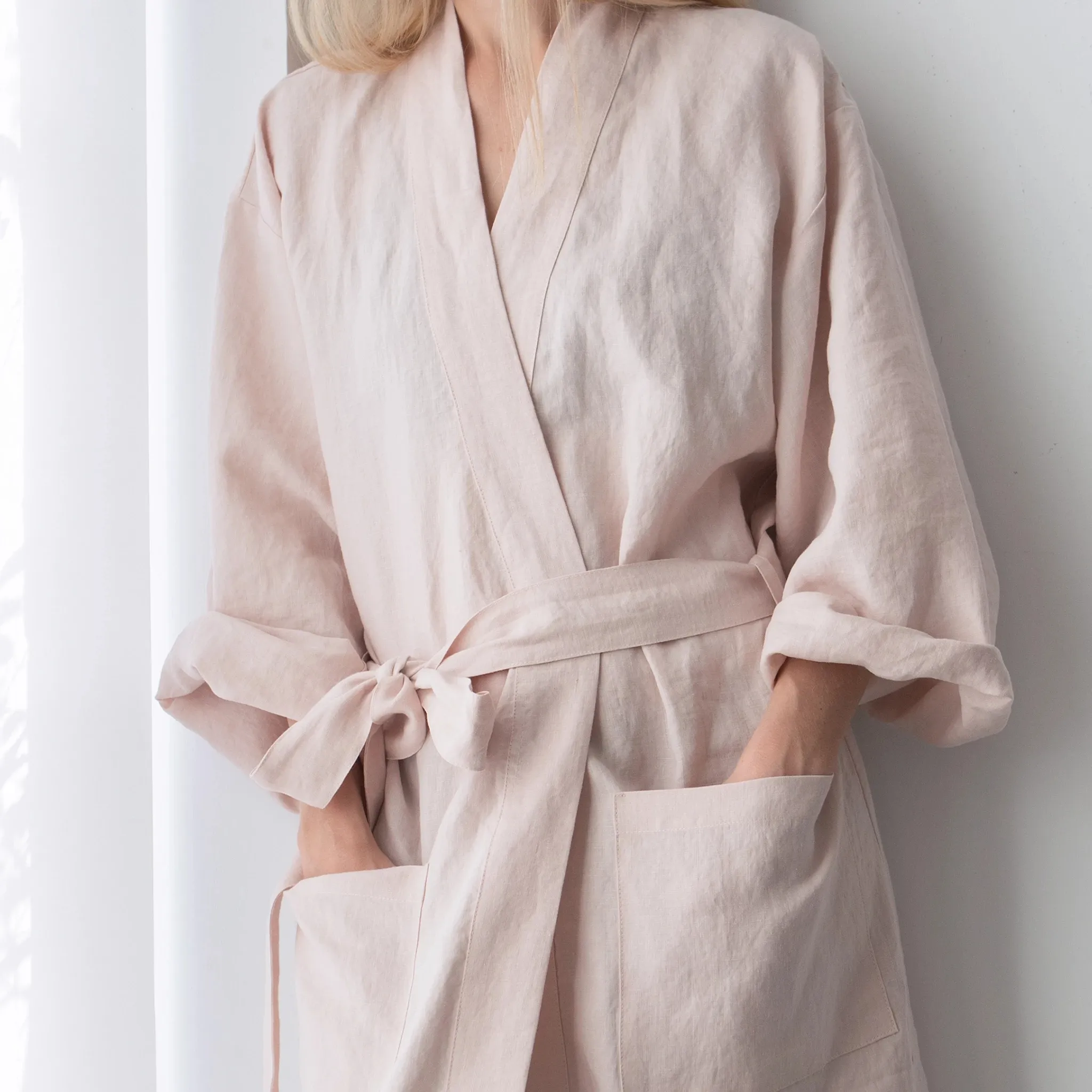 Мягкие льняные халаты-кимоно с эффектом потертости, один размер