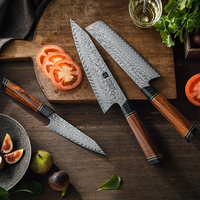 XINZUO 67 Couches Damas 3PCS Ensemble de Couteaux Sharp Cuisine Nakiri Couteau de Chef Couteau Utilitaire avec Boîte Cadeau en Bois
