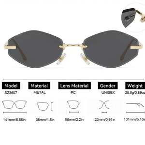 Lunettes de soleil polygonales sans monture en métal, style punk Y2K vintage 2025, pour hommes et femmes, avec logo personnalisé, protection UV400 - Product Image 5