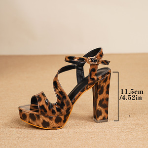 Sandalias de Tacón Alto con Plataforma y Estampado de Leopardo, de Charol, con Punta Abierta y Cierre de Hebilla, Zapatos de Verano para Mujer - Product Image 4