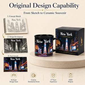 Taza de Café de Cerámica de Porcelana con Diseño de Pintura al Tinte de <span class=keywords><strong>Nueva</strong></span> <span class=keywords><strong>York</strong></span>, Set de Tazas Personalizadas al por Mayor OEM ODM - Product Image 4