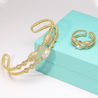 Bracelets et bagues plaqués or 18 carats pour femmes, ensemble de bijoux de luxe en laiton et diamant, à la mode