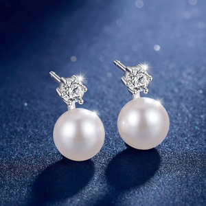 Pendientes de Perlas de Circonio y Cobre para Mujer, Chapados en Oro Blanco de 18K, con Seis Garras, Perla Redonda, Joyería, Regalo de Boda - Product Image 3