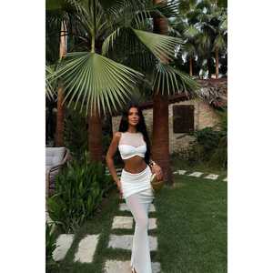 Ensemble deux pièces en lin blanc RONJA pour femmes, haut court et short, tailles XS S M L XL 2XL 3XL 4XL 5XL - Product Image 6