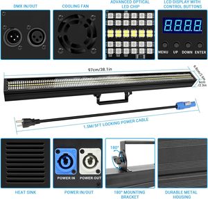 Hot bán 200W Strobe <span class=keywords><strong>Light</strong></span> 720led RGBW LED ma trận ánh sáng DMX512 kiểm soát 48 RGB Zones & 24 Trắng Zones đuổi theo hiệu ứng đèn sân khấu - Product Image 5