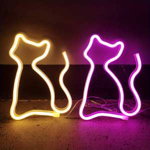 1 pezzo simpatico gatto rosa ha portato l'insegna al Neon-USB e luce notturna alimentata a batteria per camera da letto, camera dei bambini e decorazioni per la casa - Product Image 2