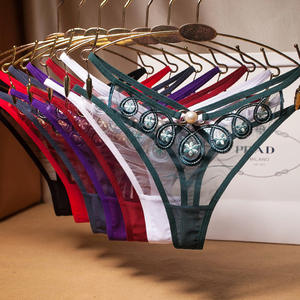 Tanga de malla sexy para mujer con bordado floral, lencería de lujo con perlas, seductora, calzones huecos de cintura baja, lencería sexy para mujer - Product Image 2