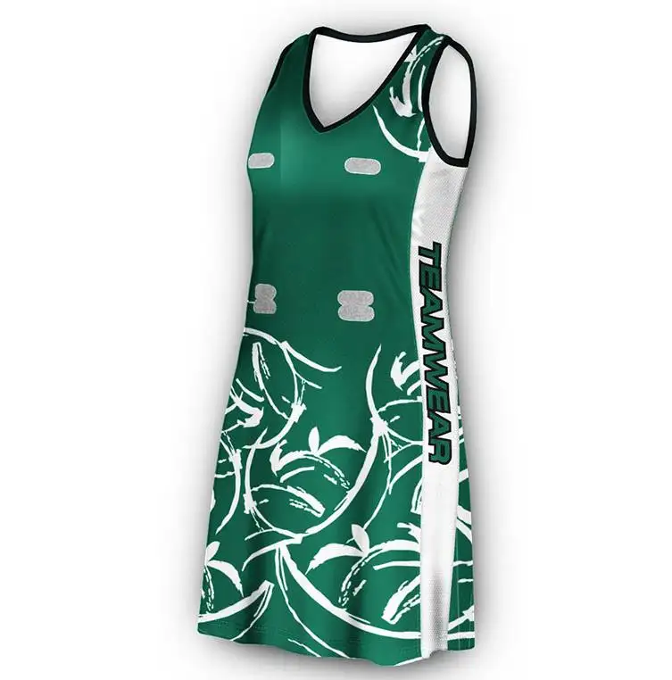 Diseño personalizado de Netball Baberos 4 cierto estiramiento de malla de ojal vestido de malla de Netball plenamente sublimado en su club diseño